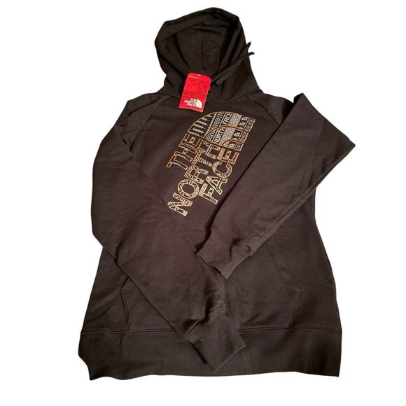 Woman’s Black 2017 North Face Large W Foil Jumbo Logo Hoodie W Pocket NWT READ - Picture 13 of 16